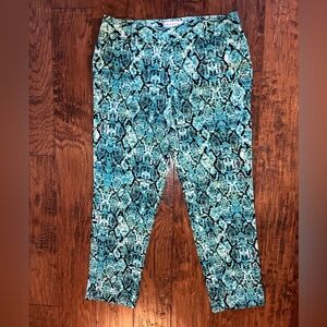 Liz Claiborne Size 10 Stretch Snakeskin Capri Cropped Pants Turquoise Black Teal